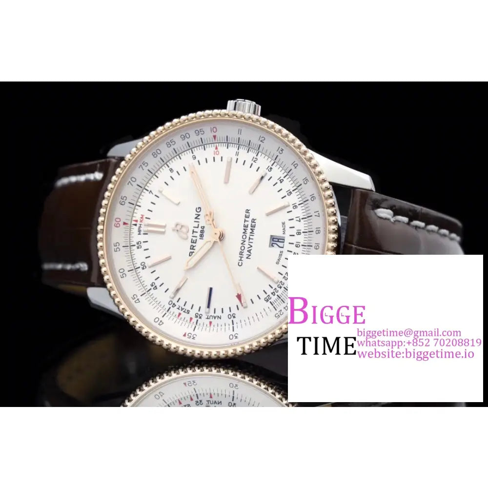 Breitling 41Mm Navitimer Rg White Dial Brown Leather Strap V7F A2824