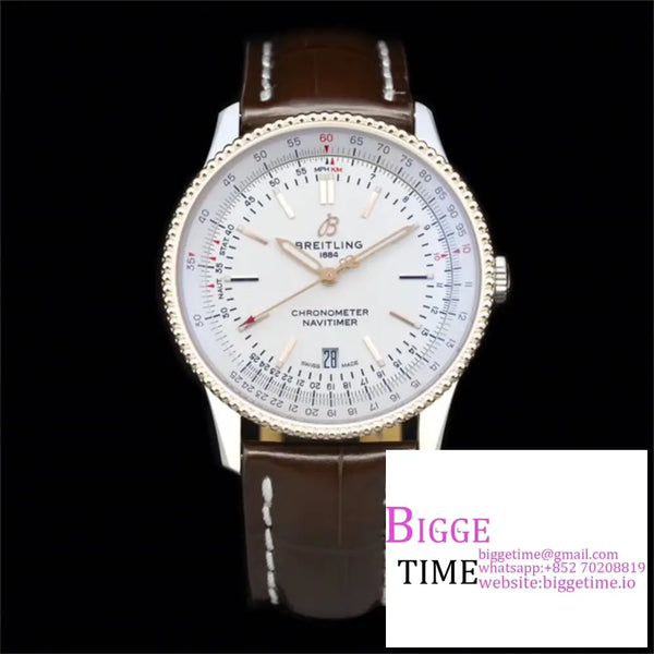 Breitling 41Mm Navitimer Rg White Dial Brown Leather Strap V7F A2824 Option1