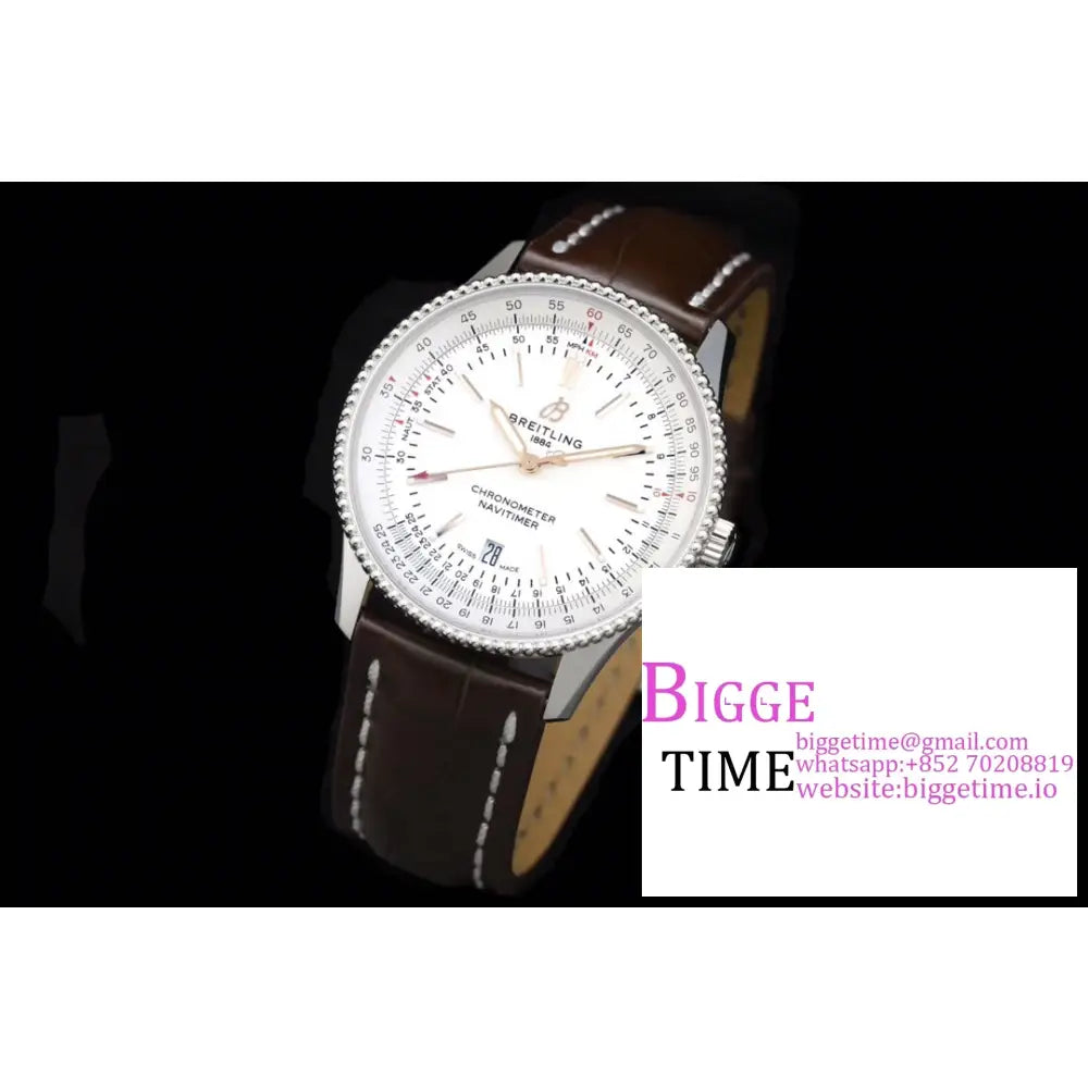 Breitling 41Mm Navitimer White Dial Brown Leather Strap V7F A2824