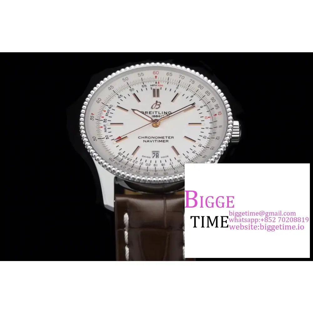 Breitling 41Mm Navitimer White Dial Brown Leather Strap V7F A2824