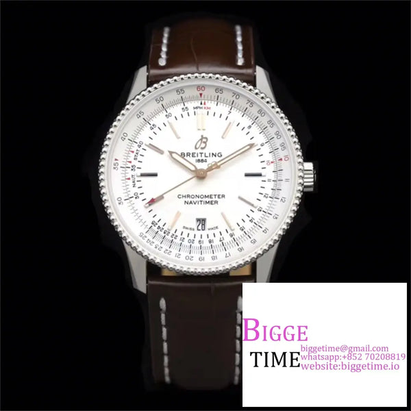 Breitling 41Mm Navitimer White Dial Brown Leather Strap V7F A2824 Option1