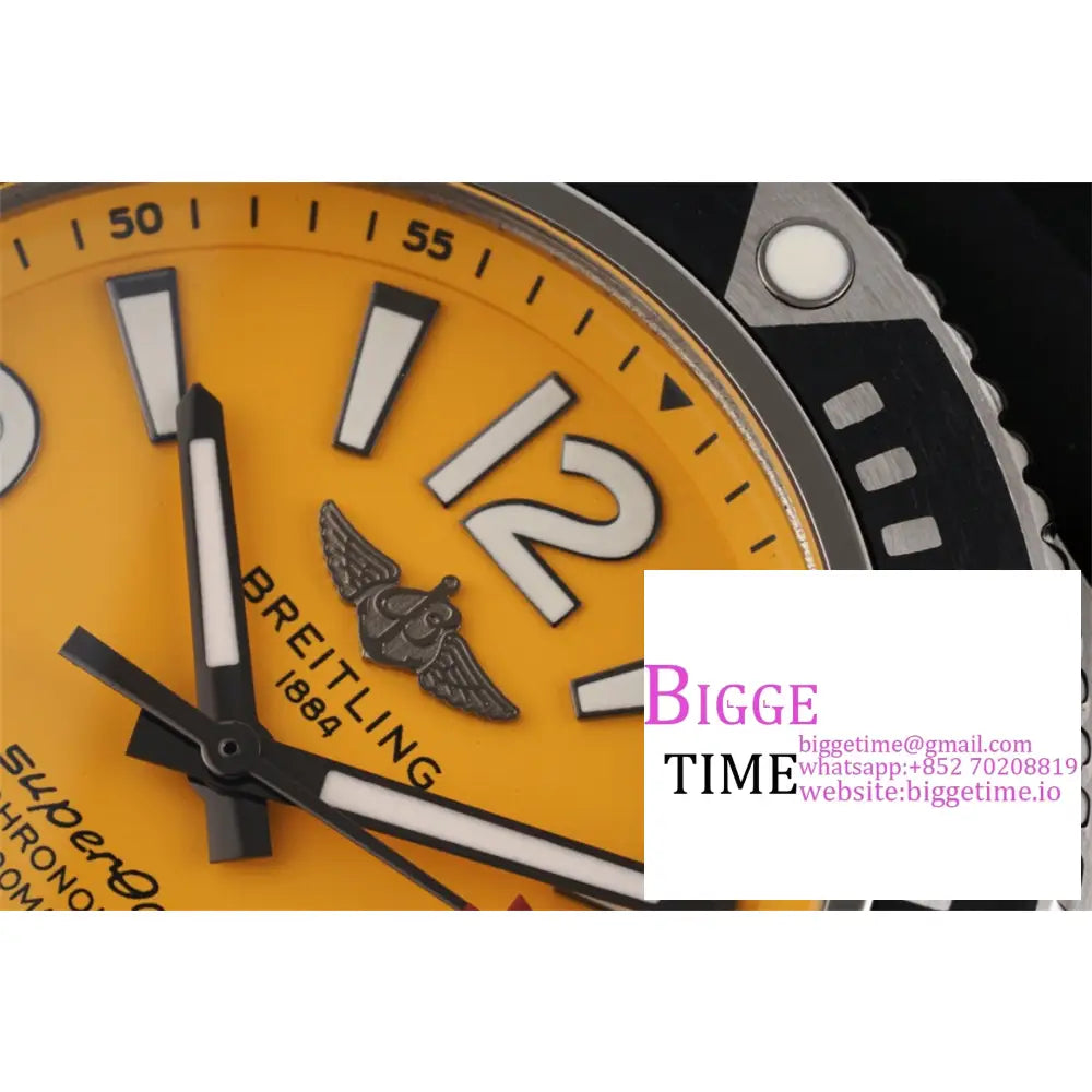 Breitling 42Mm Superocean Yellow Dial Black Rubber Strap Tf A2824