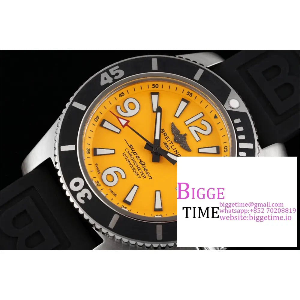 Breitling 42Mm Superocean Yellow Dial Black Rubber Strap Tf A2824