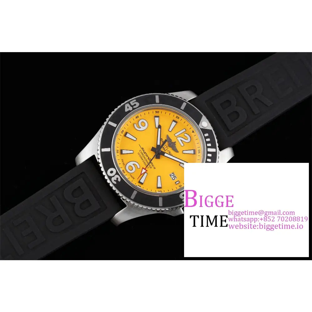 Breitling 42Mm Superocean Yellow Dial Black Rubber Strap Tf A2824