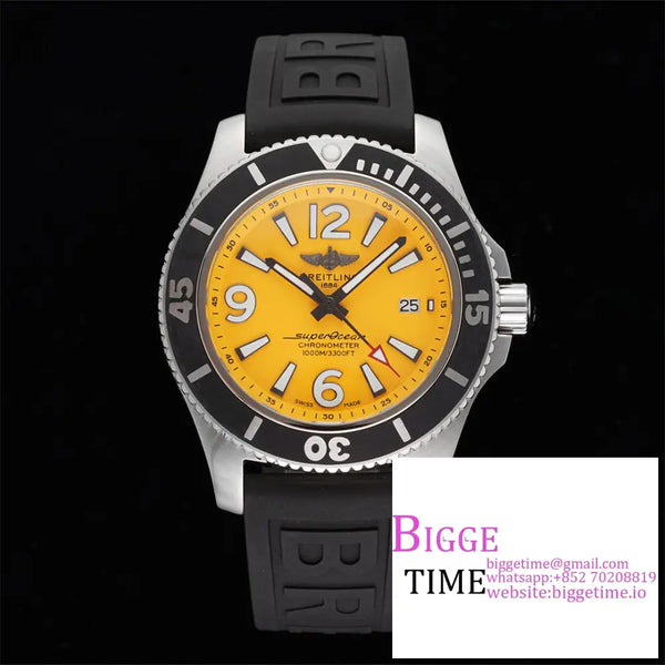 Breitling 42Mm Superocean Yellow Dial Black Rubber Strap Tf A2824 Option1