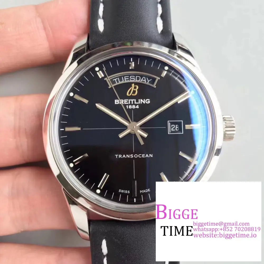 Breitling 43Mm Transocean Day & Date Black Dial Leather Strap V7F A45Sc Option1