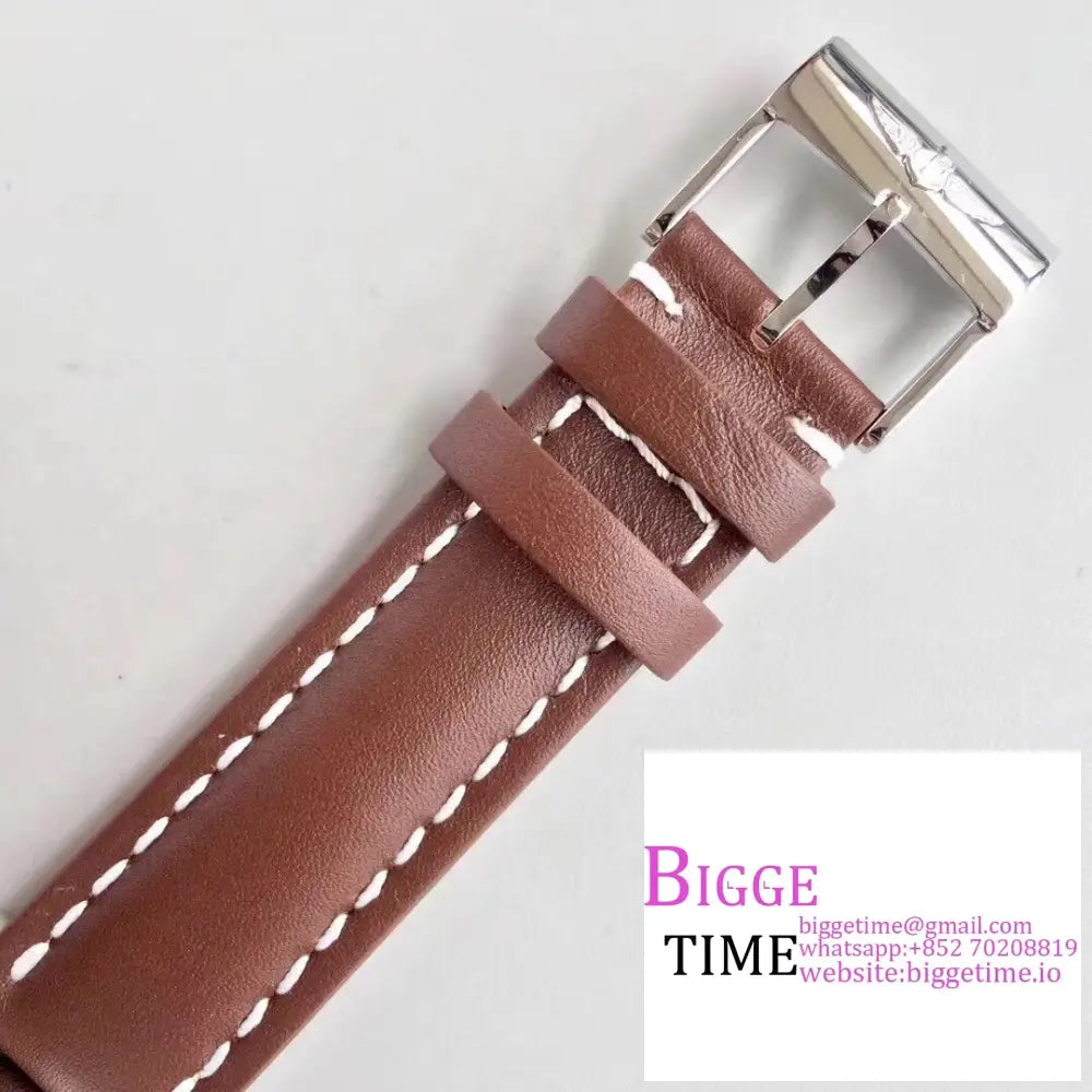 Breitling 43Mm Transocean Day & Date White Dial Brown Leather Strap V7F A45Sc