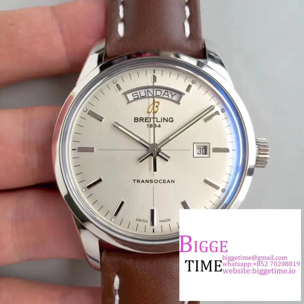 Breitling 43Mm Transocean Day & Date White Dial Brown Leather Strap V7F A45Sc Option1