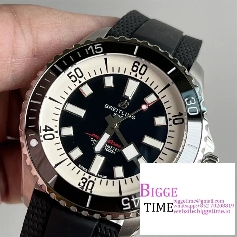 Breitling 44Mm Superocean Ceramic Black Dial Rubber Strap Tf A2824