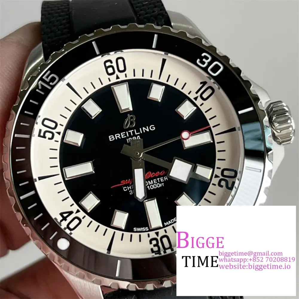 Breitling 44Mm Superocean Ceramic Black Dial Rubber Strap Tf A2824