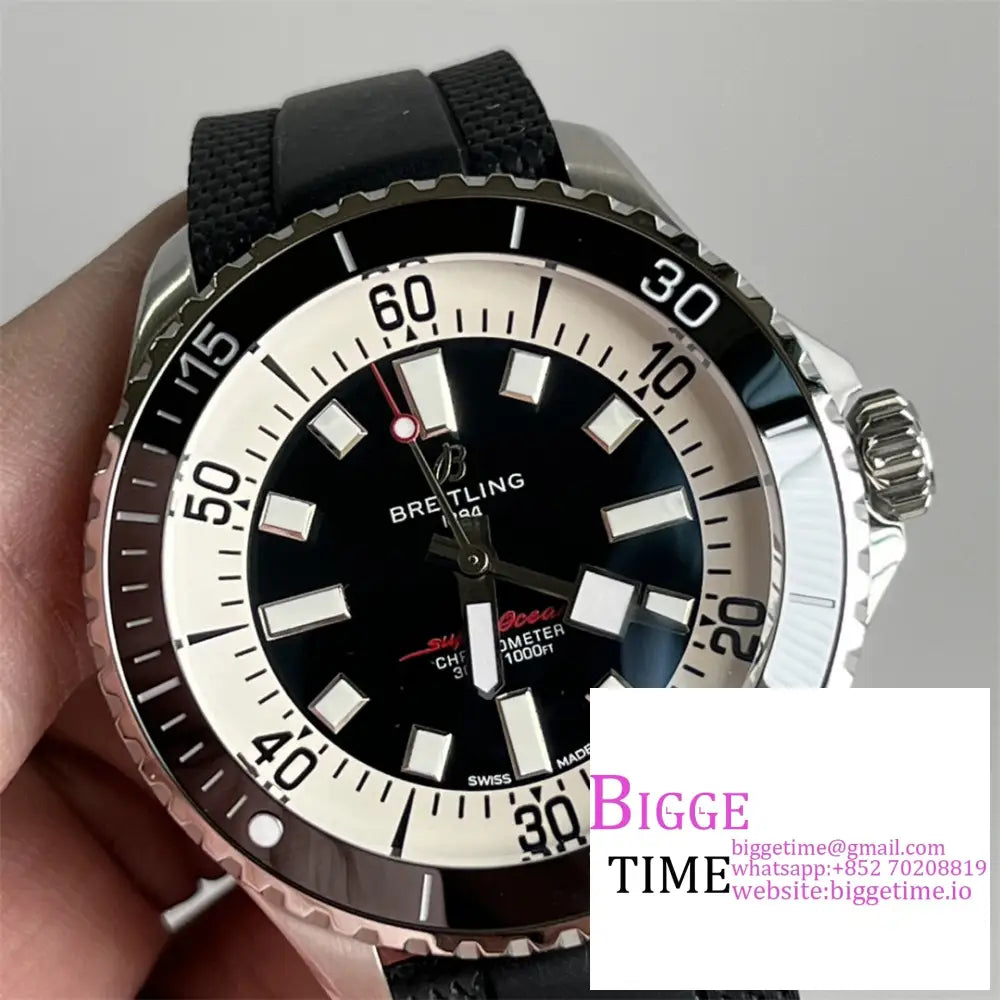 Breitling 44Mm Superocean Ceramic Black Dial Rubber Strap Tf A2824