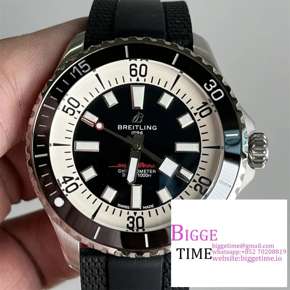 Breitling 44Mm Superocean Ceramic Black Dial Rubber Strap Tf A2824 Option1