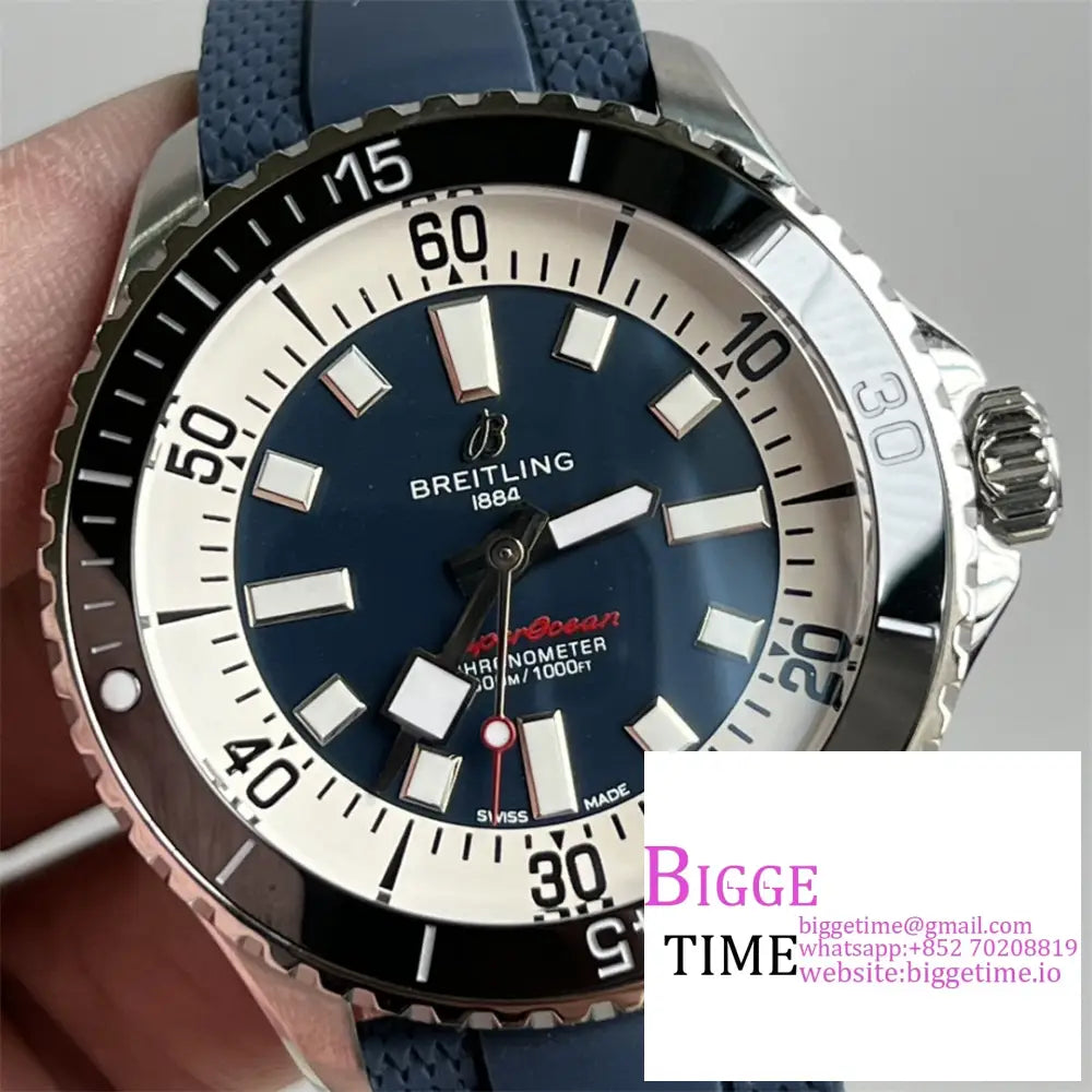 Breitling 44Mm Superocean Ceramic Blue Dial Black Rubber Strap Tf A2824