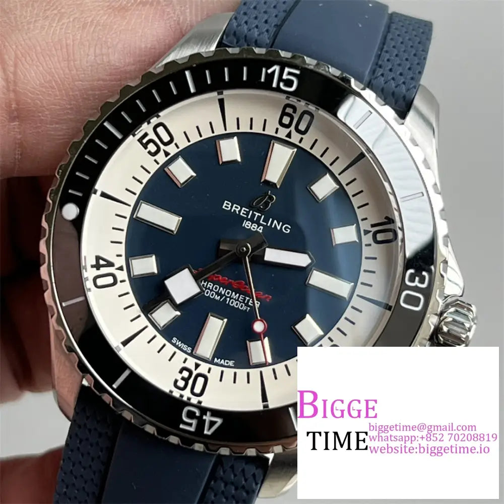 Breitling 44Mm Superocean Ceramic Blue Dial Black Rubber Strap Tf A2824