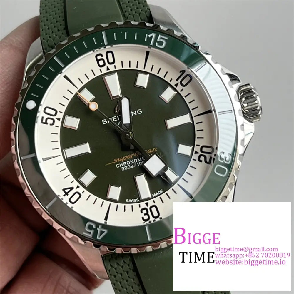 Breitling 44Mm Superocean Ceramic Green Dial Black Rubber Strap Tf A2824