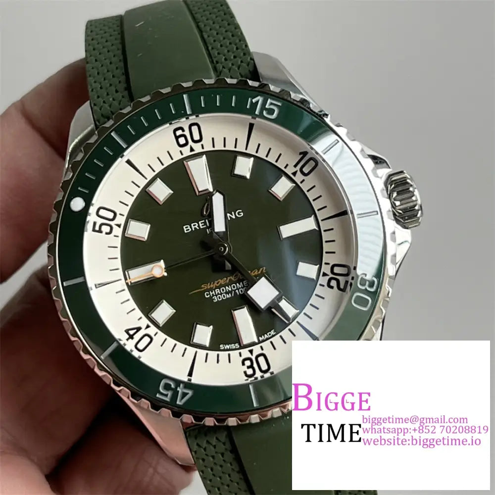 Breitling 44Mm Superocean Ceramic Green Dial Black Rubber Strap Tf A2824