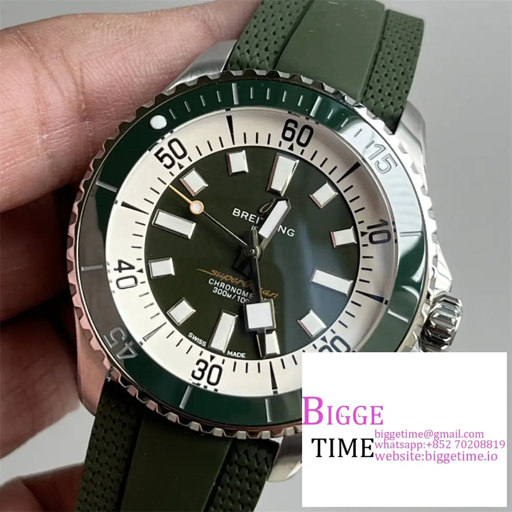 Breitling 44Mm Superocean Ceramic Green Dial Black Rubber Strap Tf A2824