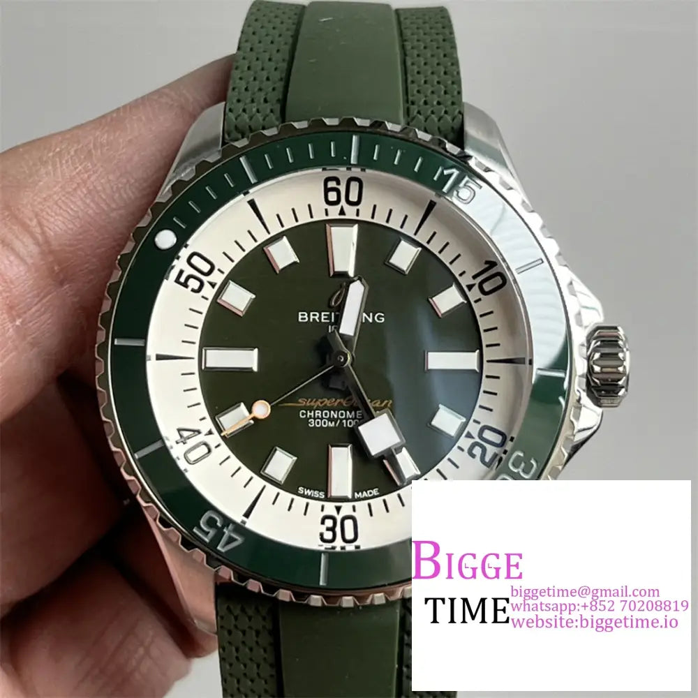 Breitling 44Mm Superocean Ceramic Green Dial Black Rubber Strap Tf A2824 Option1