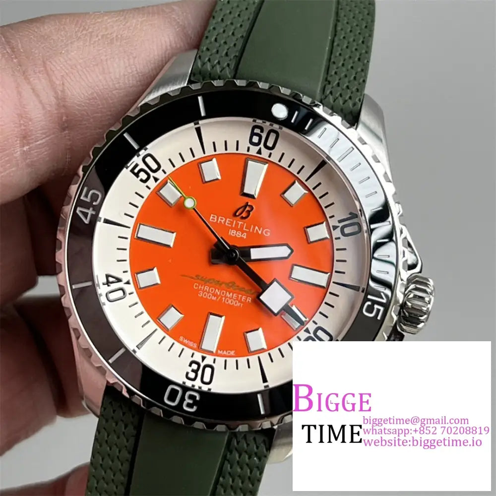 Breitling 44Mm Superocean Ceramic Orange Dial Black Rubber Strap Tf A2824