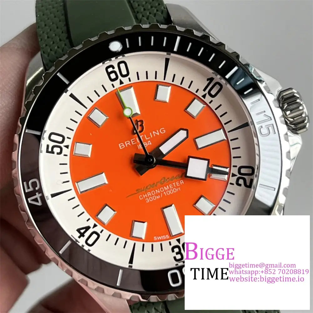 Breitling 44Mm Superocean Ceramic Orange Dial Black Rubber Strap Tf A2824