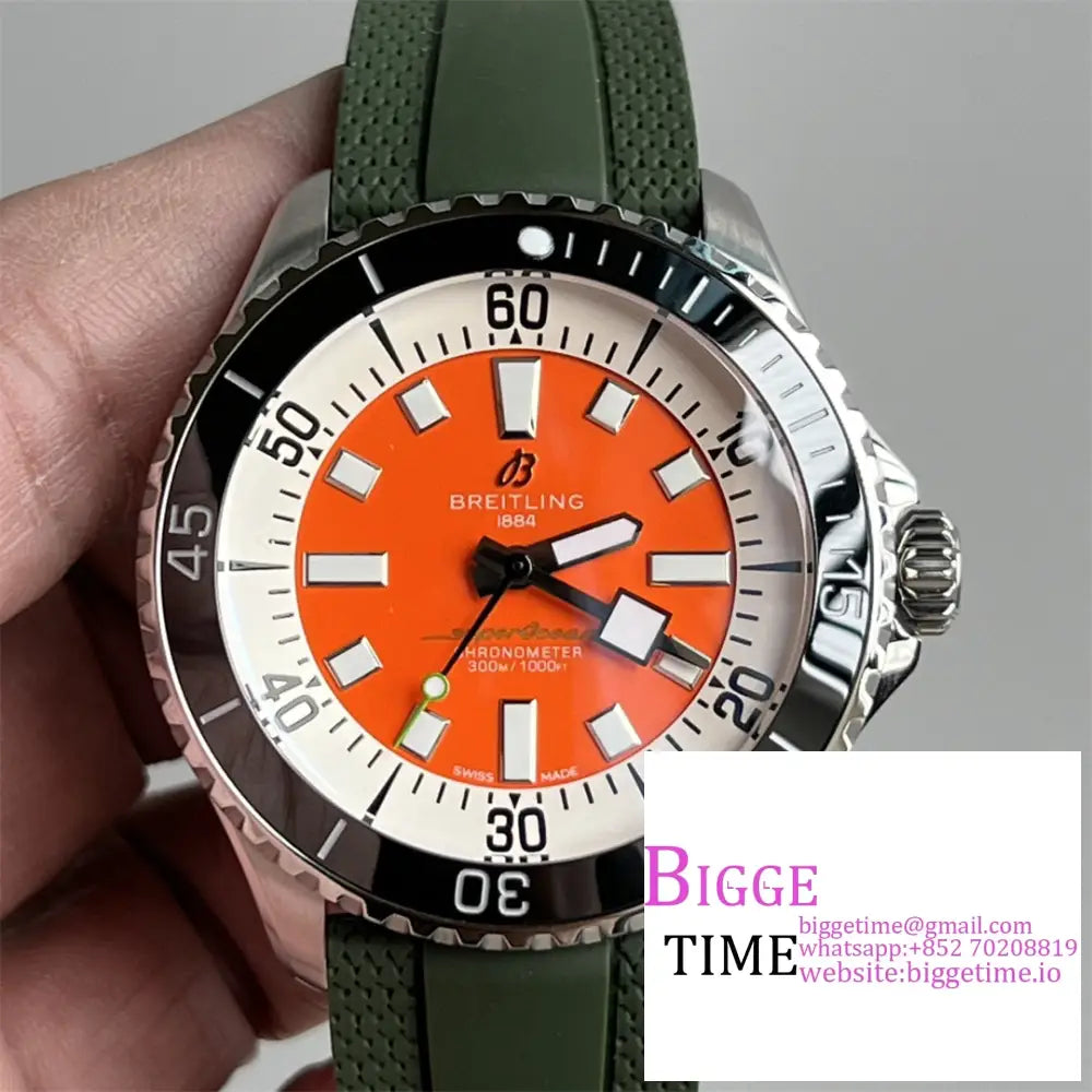 Breitling 44Mm Superocean Ceramic Orange Dial Black Rubber Strap Tf A2824 Option1