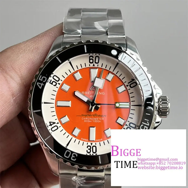 Breitling 44Mm Superocean Ceramic Orange Dial Ss Bracelet Tf A2824 Option1