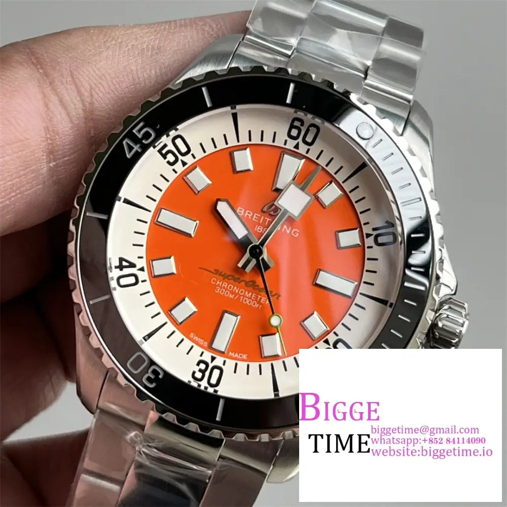 Breitling 44Mm Superocean Ceramic Orange Dial Ss Bracelet Tf A2824