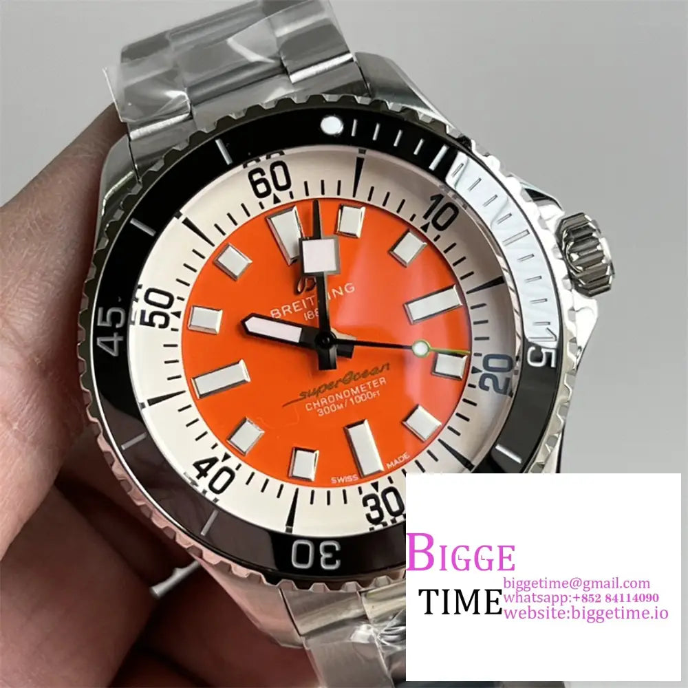 Breitling 44Mm Superocean Ceramic Orange Dial Ss Bracelet Tf A2824