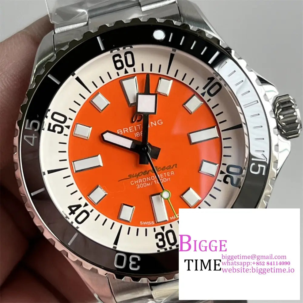Breitling 44Mm Superocean Ceramic Orange Dial Ss Bracelet Tf A2824