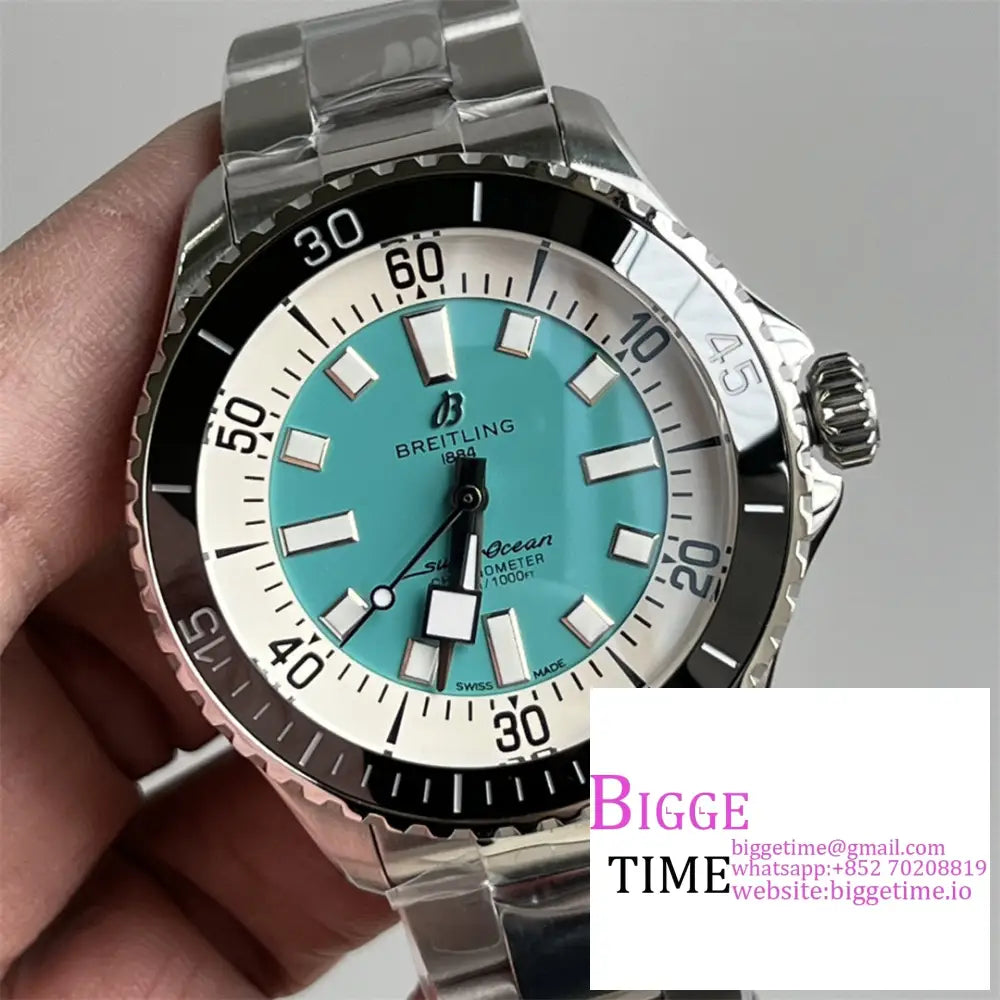 Breitling 44Mm Superocean Ceramic Tiffany Blue Dial Ss Bracelet Tf A2824