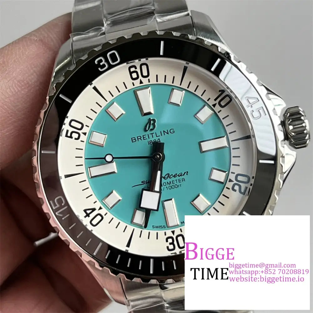 Breitling 44Mm Superocean Ceramic Tiffany Blue Dial Ss Bracelet Tf A2824