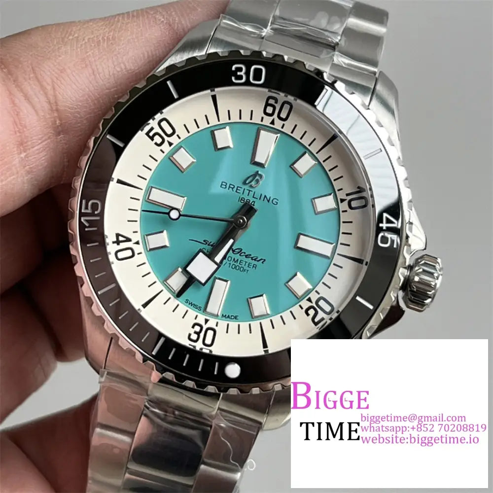 Breitling 44Mm Superocean Ceramic Tiffany Blue Dial Ss Bracelet Tf A2824