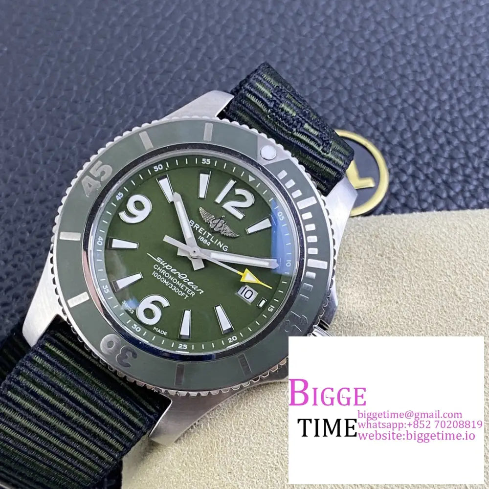 Breitling 44Mm Superocean Green Dial Nylon Strap Tf A2824