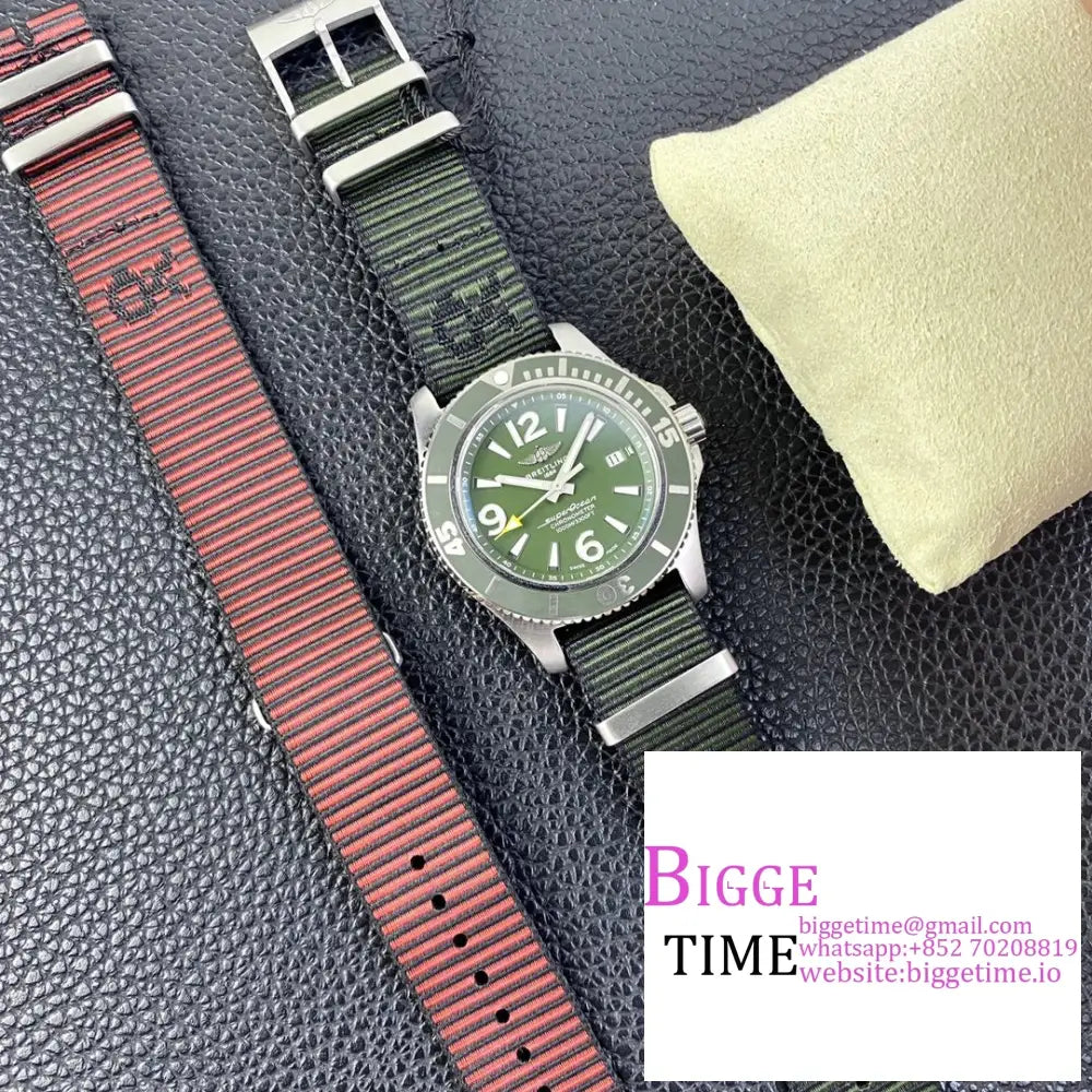 Breitling 44Mm Superocean Green Dial Nylon Strap Tf A2824