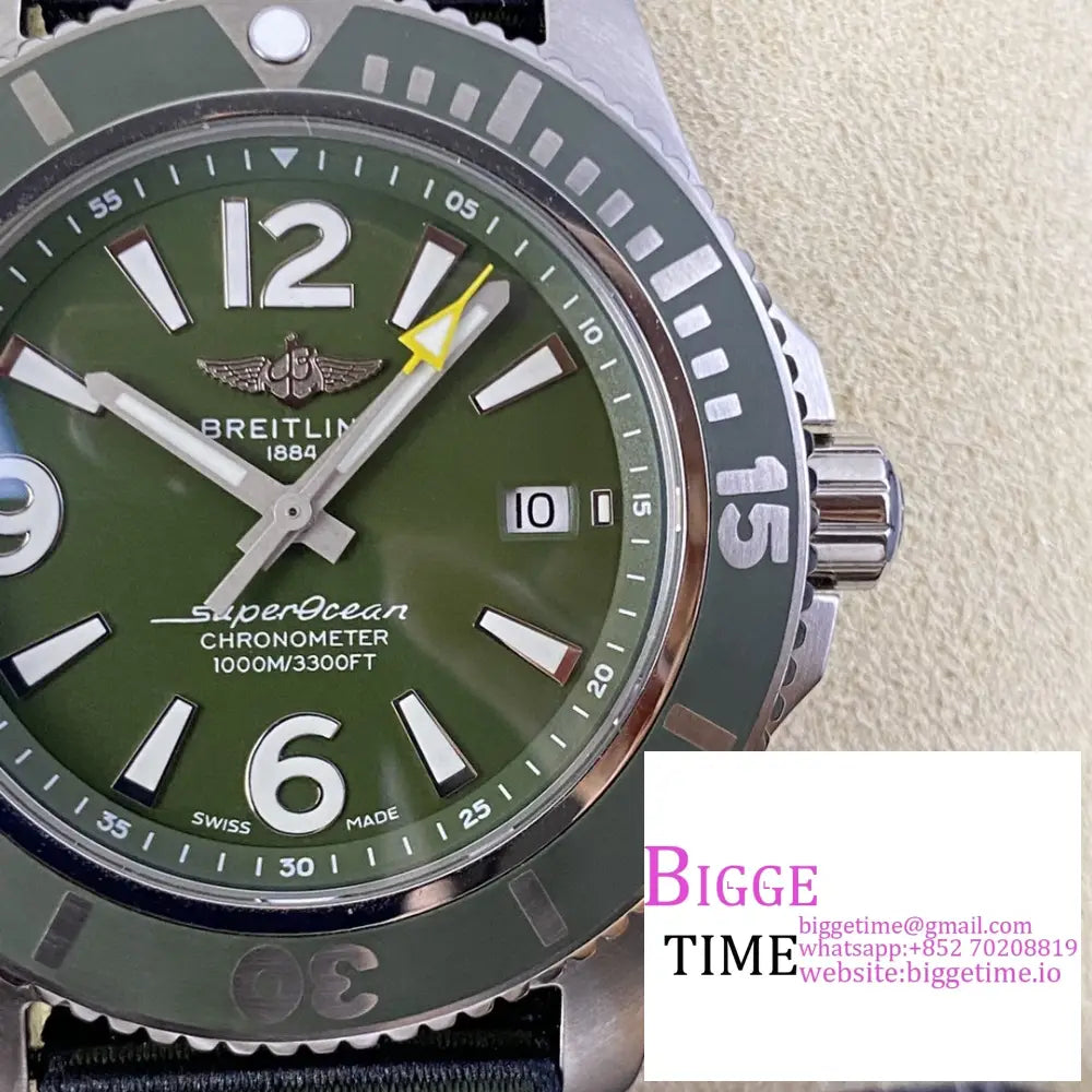 Breitling 44Mm Superocean Green Dial Nylon Strap Tf A2824