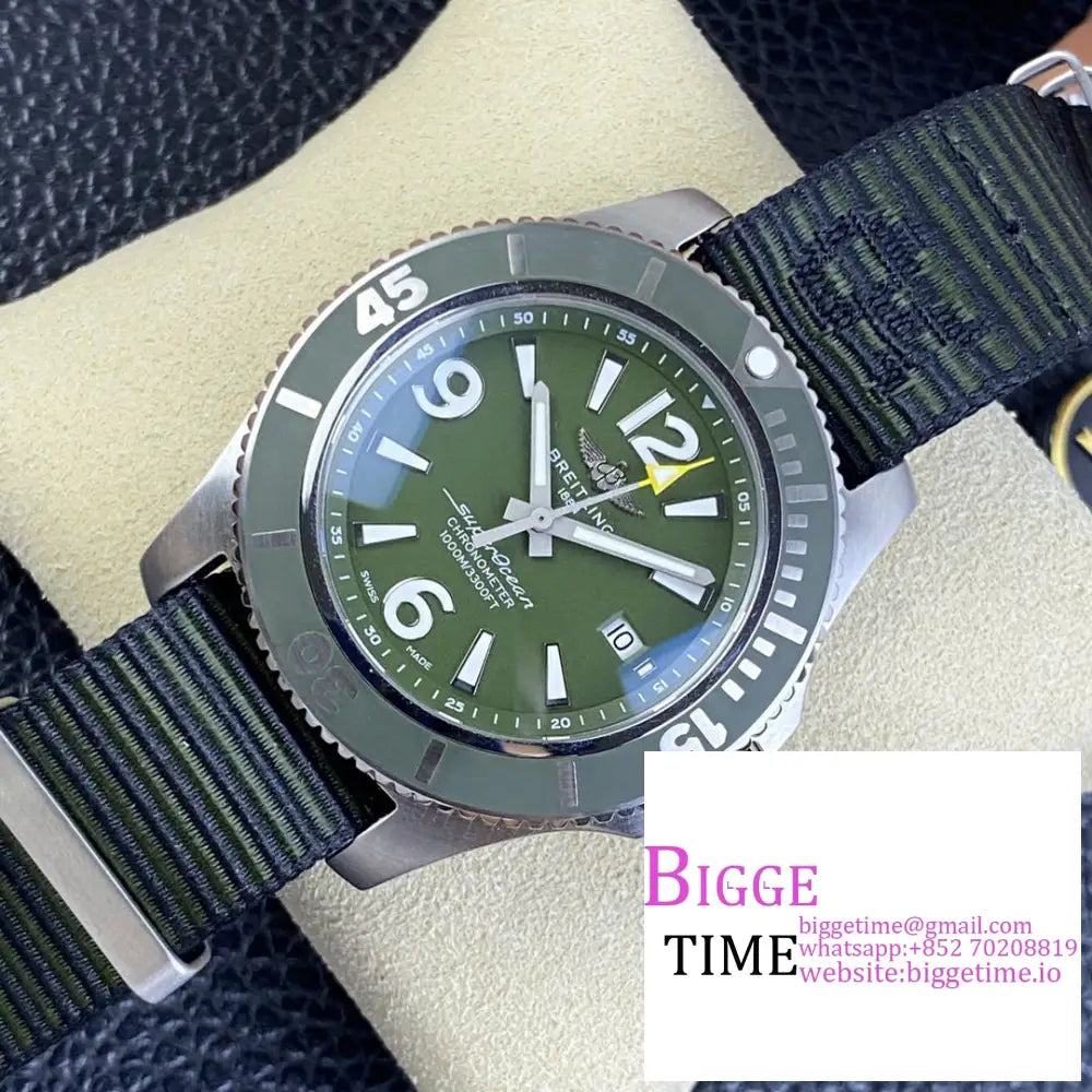 Breitling 44Mm Superocean Green Dial Nylon Strap Tf A2824