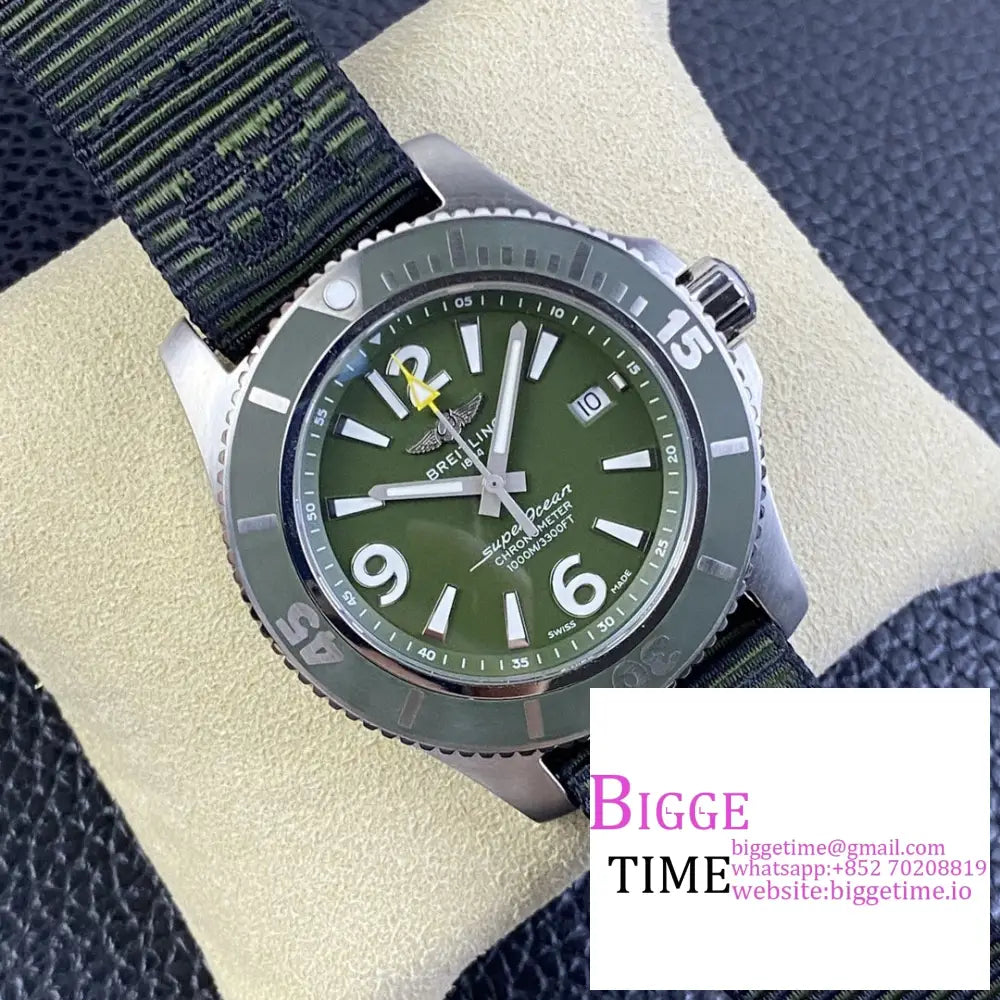 Breitling 44Mm Superocean Green Dial Nylon Strap Tf A2824