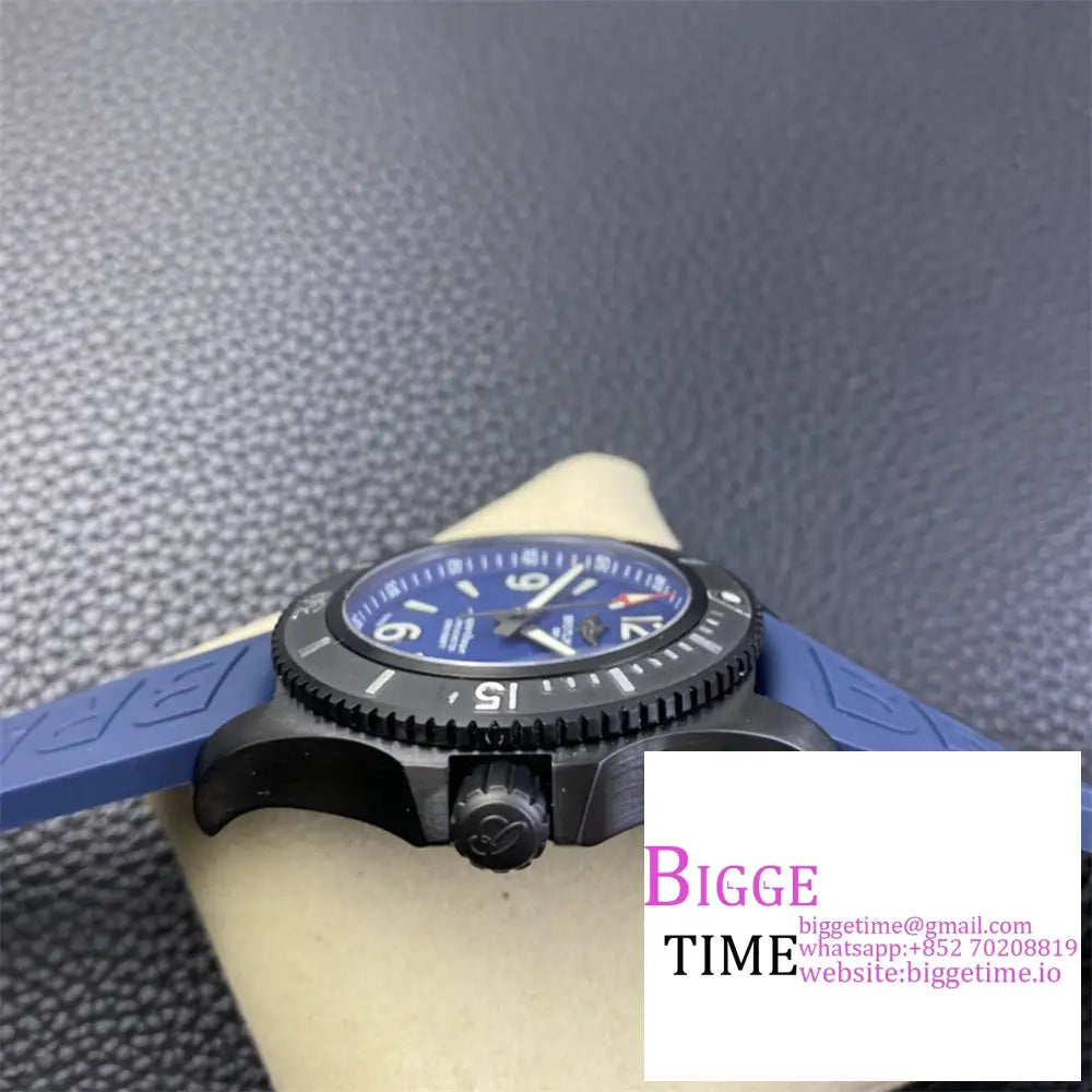 Breitling Black Steel 46Mm Superocean Blue Dial Rubber Strap Tf A2824