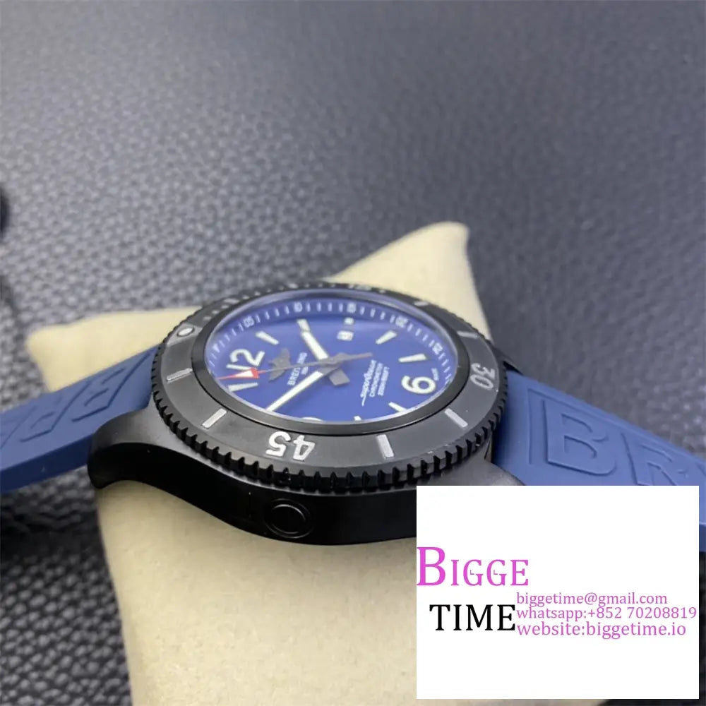 Breitling Black Steel 46Mm Superocean Blue Dial Rubber Strap Tf A2824