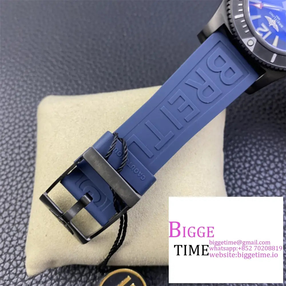 Breitling Black Steel 46Mm Superocean Blue Dial Rubber Strap Tf A2824 Option1