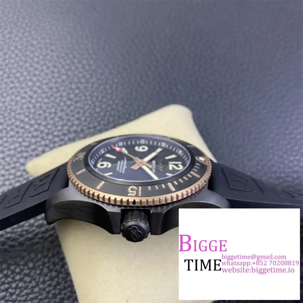 Breitling Black Steel 46Mm Superocean Rg Dial Rubber Strap Tf A2824