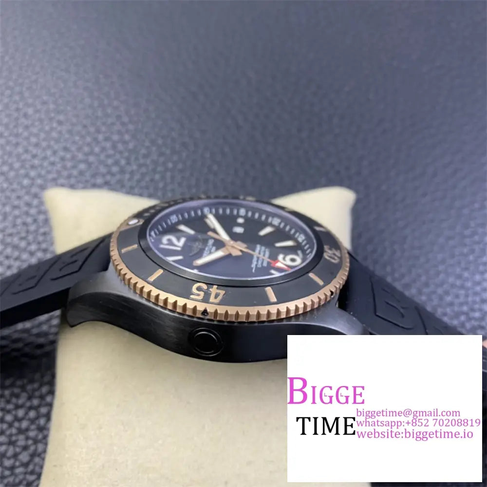 Breitling Black Steel 46Mm Superocean Rg Dial Rubber Strap Tf A2824