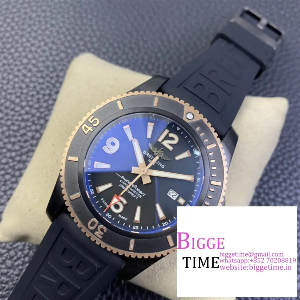 Breitling Black Steel 46Mm Superocean Rg Dial Rubber Strap Tf A2824