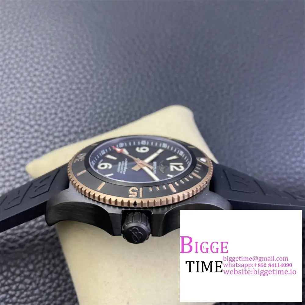 Breitling Black Steel 46Mm Superocean Rg Dial Rubber Strap Tf A2824