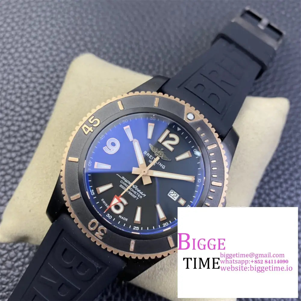 Breitling Black Steel 46Mm Superocean Rg Dial Rubber Strap Tf A2824
