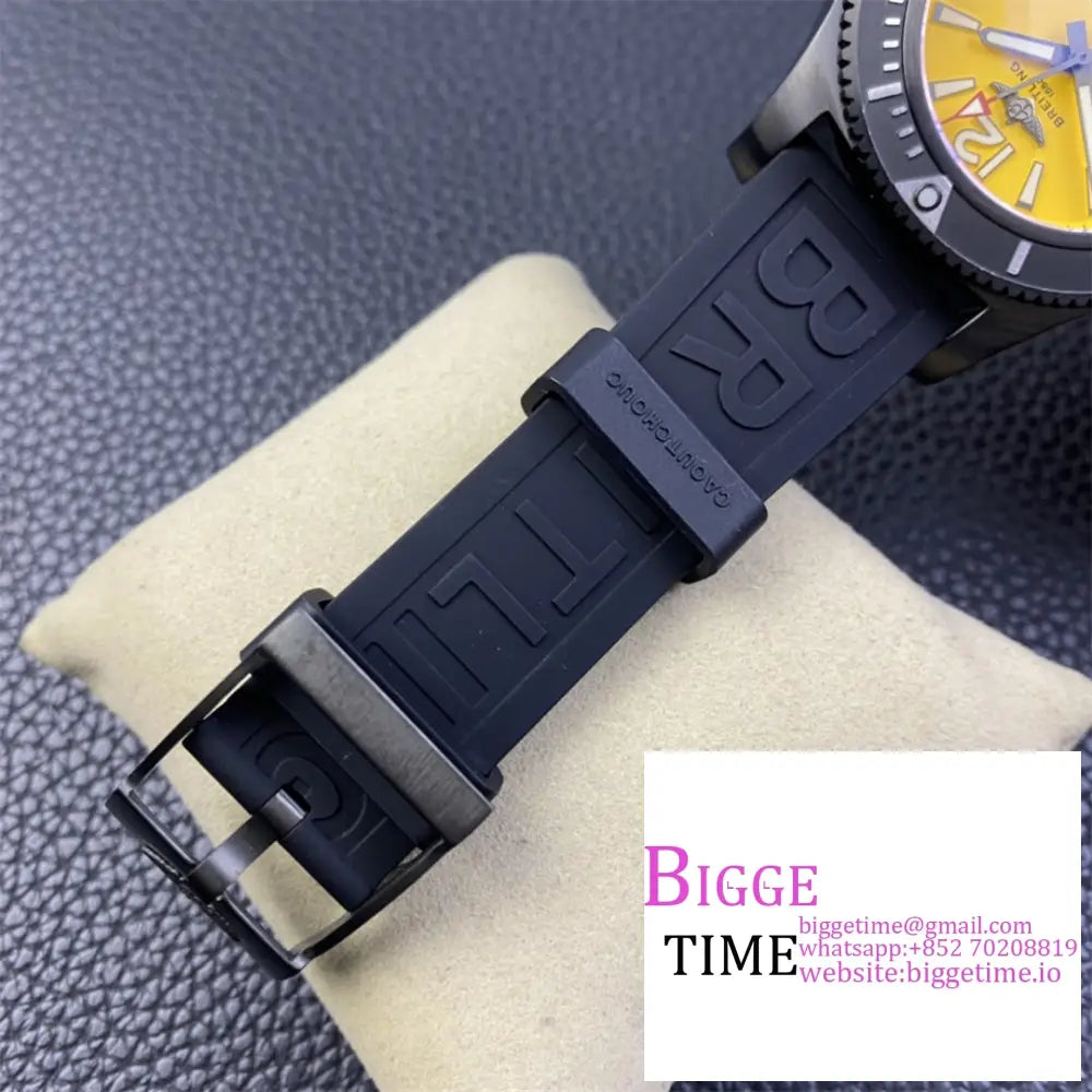 Breitling Black Steel 46Mm Superocean Yellow Dial Rubber Strap Tf A2824