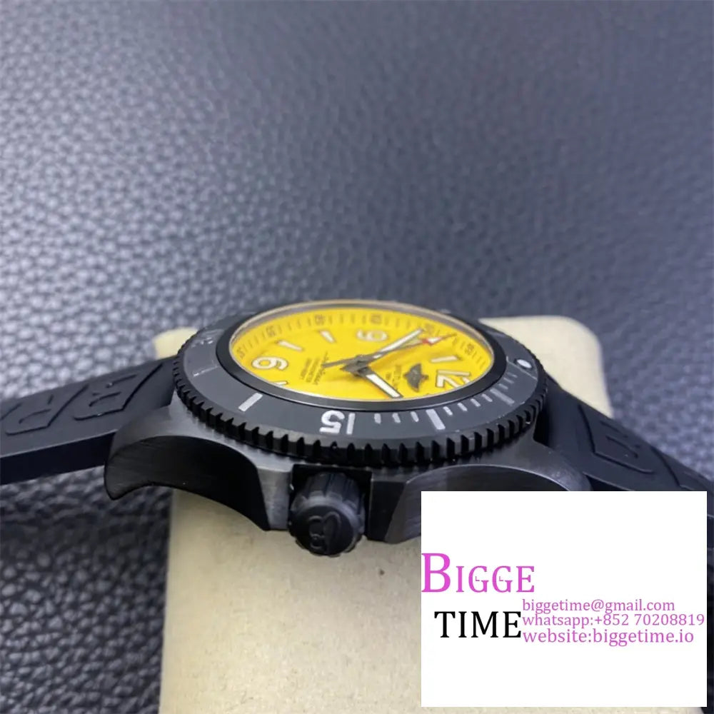 Breitling Black Steel 46Mm Superocean Yellow Dial Rubber Strap Tf A2824