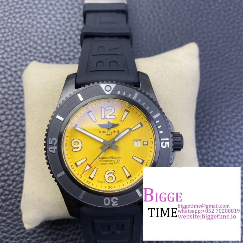 Breitling Black Steel 46Mm Superocean Yellow Dial Rubber Strap Tf A2824 Option1