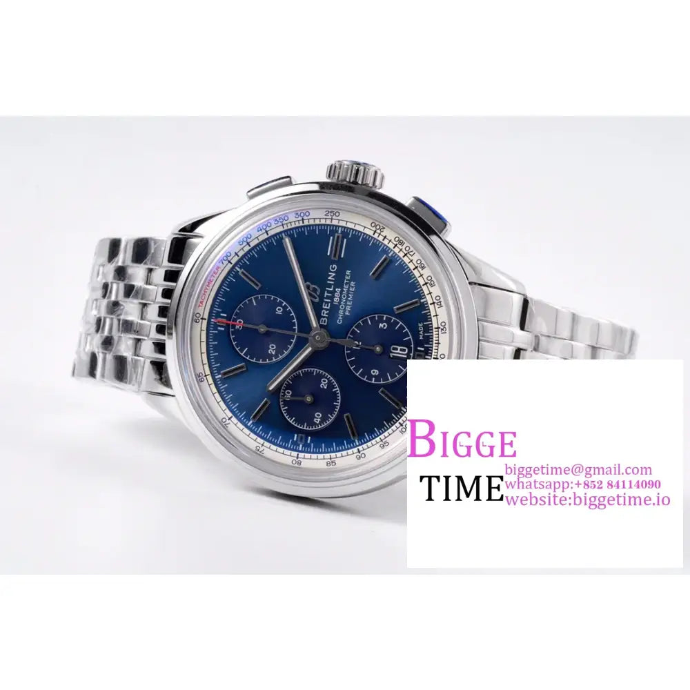 Breitling Chrono 42Mm Premier Blue Dial Ss Bracelet Blsf A7750