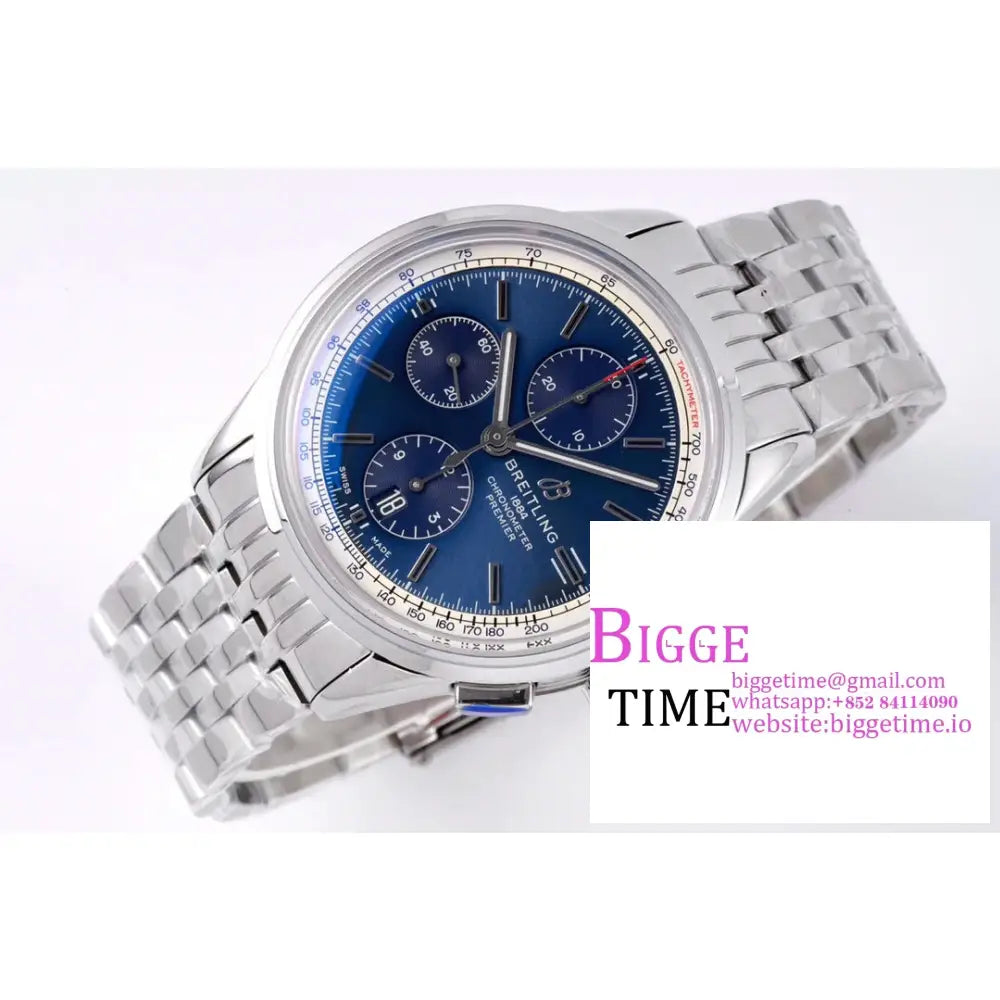Breitling Chrono 42Mm Premier Blue Dial Ss Bracelet Blsf A7750